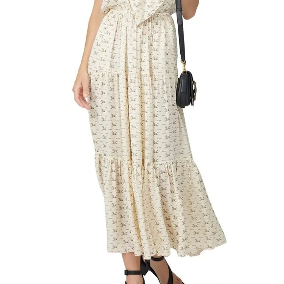 Polo Ralph Lauren Cream Horse Print Silk Tie-Neck Maxi small  dress SP S - Picture 2 of 5